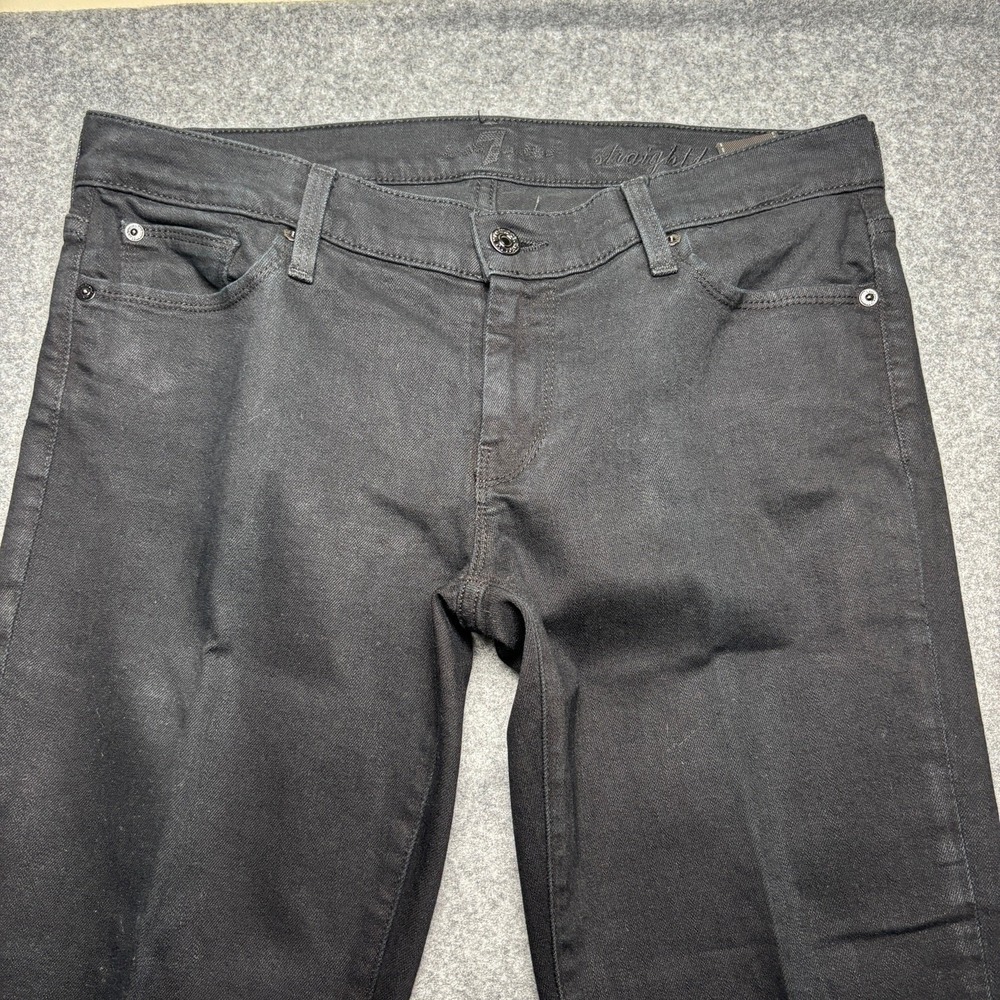 7 For All Mankind Black Stretch Slim Straight Leg Ankle 5-Pocket Jeans Womens 30 - Picture 2 of 9